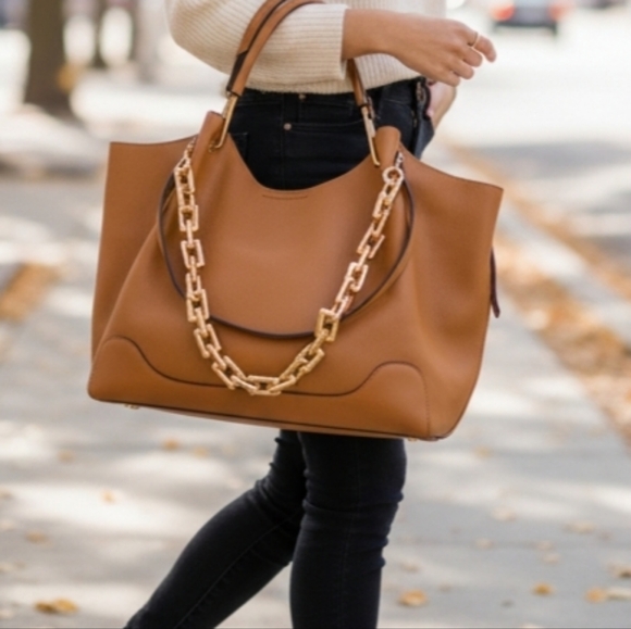 Elegant Camel Slouchy Handbag By Sondra Roberts - Picture 2 of 11